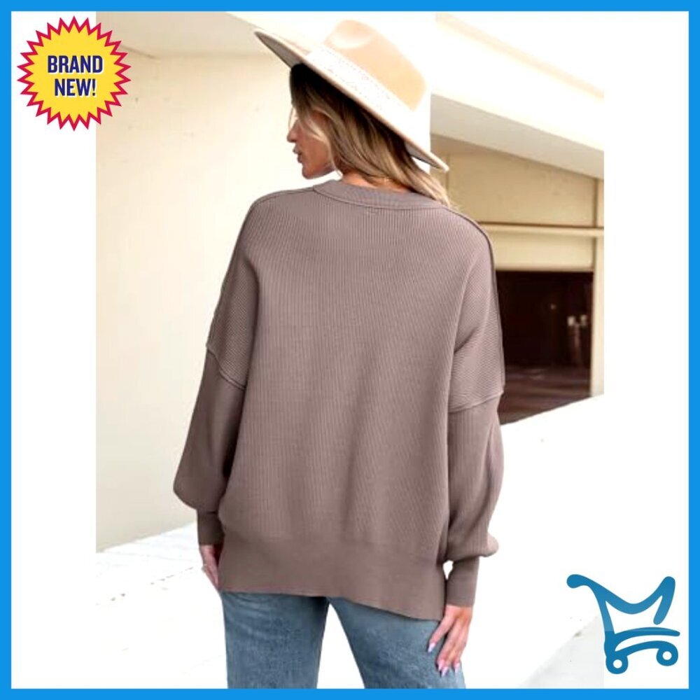 Oversized Batwing Sleeve Crewneck Sweater Knit Pullover Top Casual Chic - Picture 6 of 7